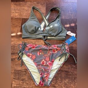 NWT Size Medium Cupshe Oliveish and Pink Floral Bikini Set